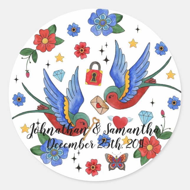 Pegatina Redonda 6 - 3" Pegatinas favoritos Tatuaje tradicional de  (Anverso)