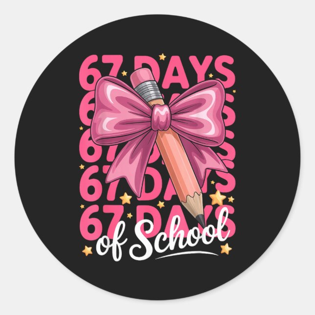 Pegatina Redonda 6 7 Days Of School Girls Coquette Bow Cute Funny S (Anverso)