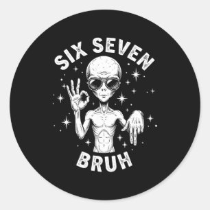 Pegatina Redonda 6 7 Divertido 67 Seis Siete Alien Bruh Mano Chicos