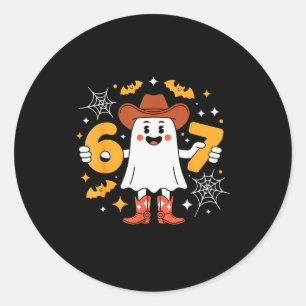 Pegatina Redonda 6 7 Halloween Fantasma 67 Meme Gen Alpha Seis Siet