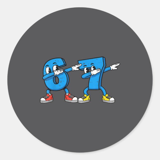 Pegatina Redonda 6 7 Meme Dab Números (Anverso)