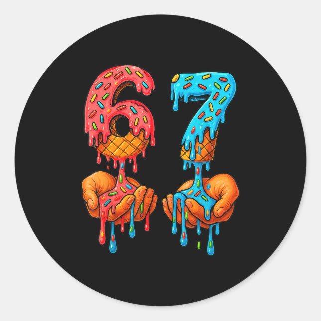 Pegatina Redonda 6 7 Meme Ice Cream Drip Funny Gen Alpha Slang  (Anverso)