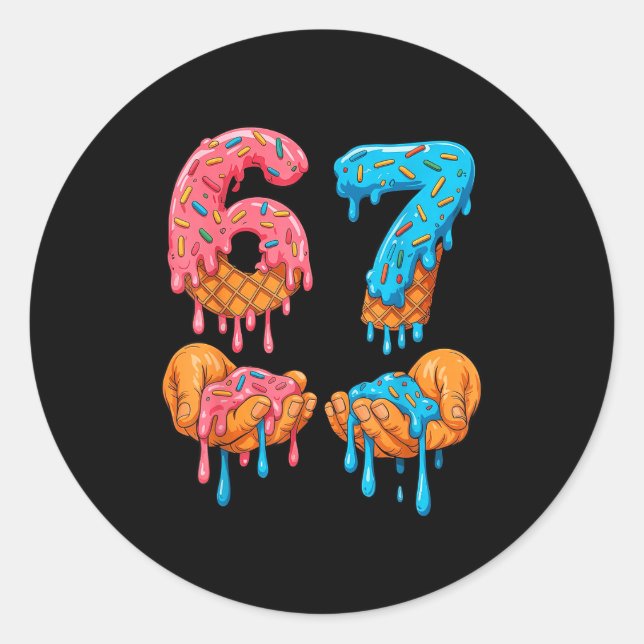 Pegatina Redonda 6 7 Meme Ice Cream Drip Gen Alpha Slang  (Anverso)