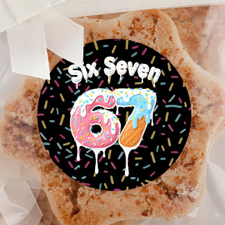 Pegatina Redonda 6 7 Meme Trend Six Seven Birthday Sticker