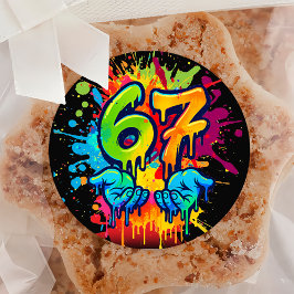 Pegatina Redonda 6 7 Meme Trend Six Seven Birthday Sticker