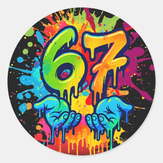 Pegatina Redonda 6 7 Meme Trend Six Seven Birthday Sticker (Anverso)