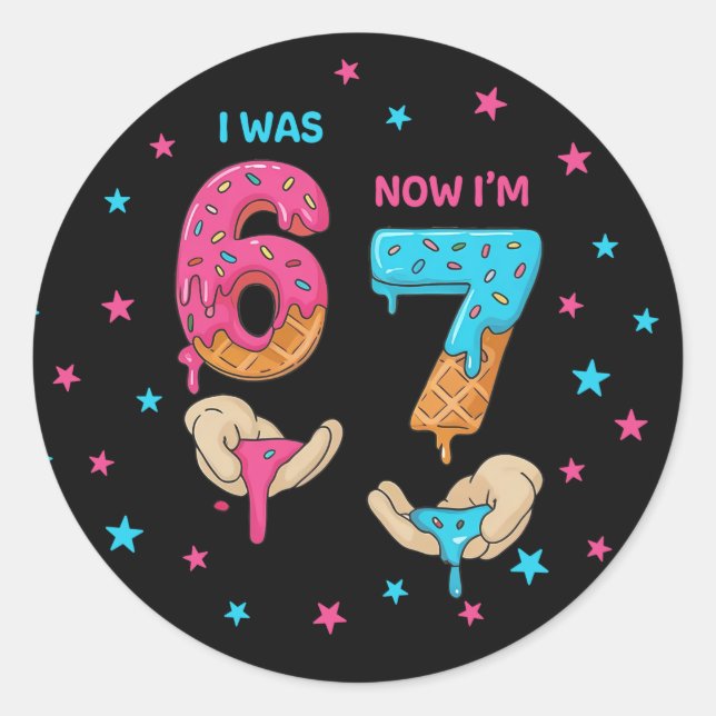 Pegatina Redonda 6 7 Meme Trend Six Seven Birthday Sticker (Anverso)