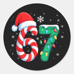 Pegatina Redonda 6 7 Navidad Divertido Seis Siete 67 Meme Hombres M