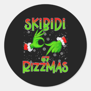 Pegatina Redonda 6 7 Navidad Skibidi Rizzmas 67 Meme Gen Alpha Sl