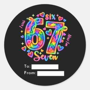 Pegatina Redonda 6 7 Seis Siete Chica Neon Favor de Cumpleaños núme