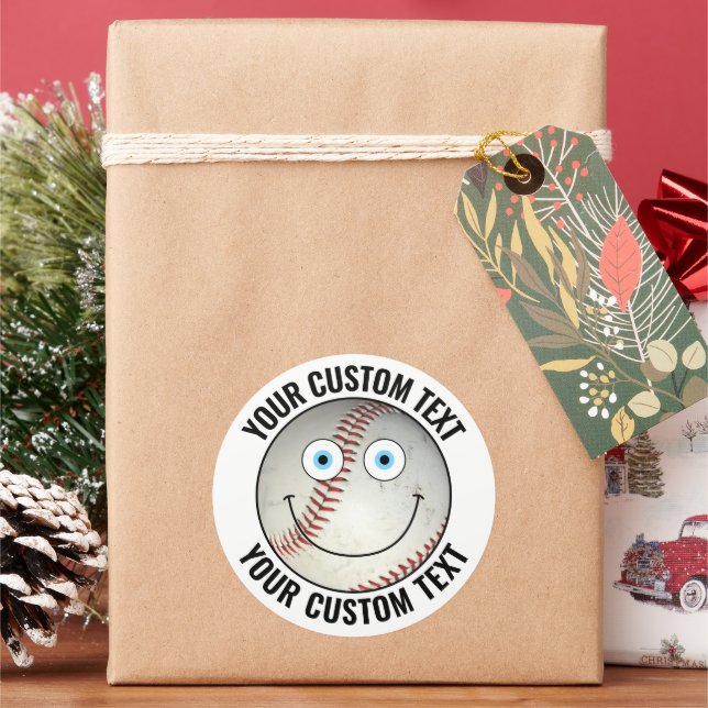 Pegatina Redonda 6 Personalizado de texto personalizado de béisbol  (Vacaciones)