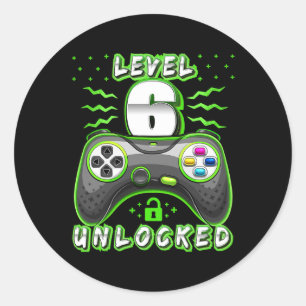 Pegatina Redonda 6 Videojuegos desbloqueados 6Jugadores de cumpleañ