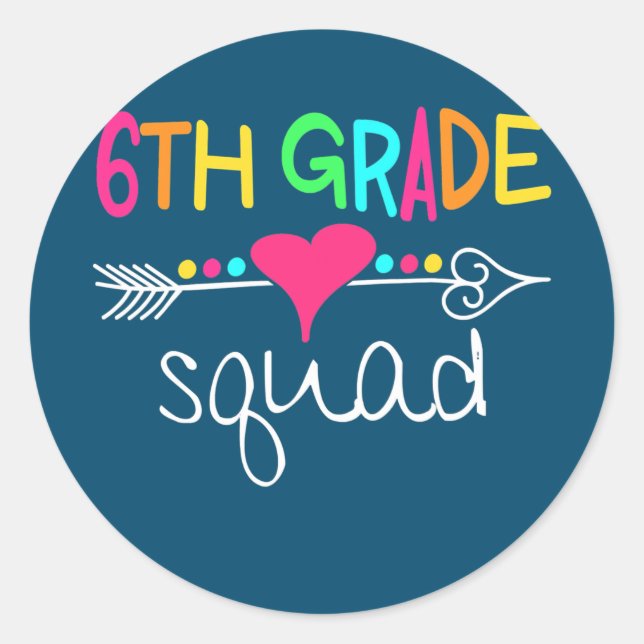 Pegatina Redonda 6th Grade Squad Sixth Teacher Student Team Back (Anverso)