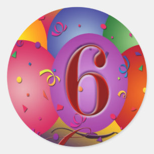 Pegatina Redonda ¡6tos globos felices del cumpleaños!