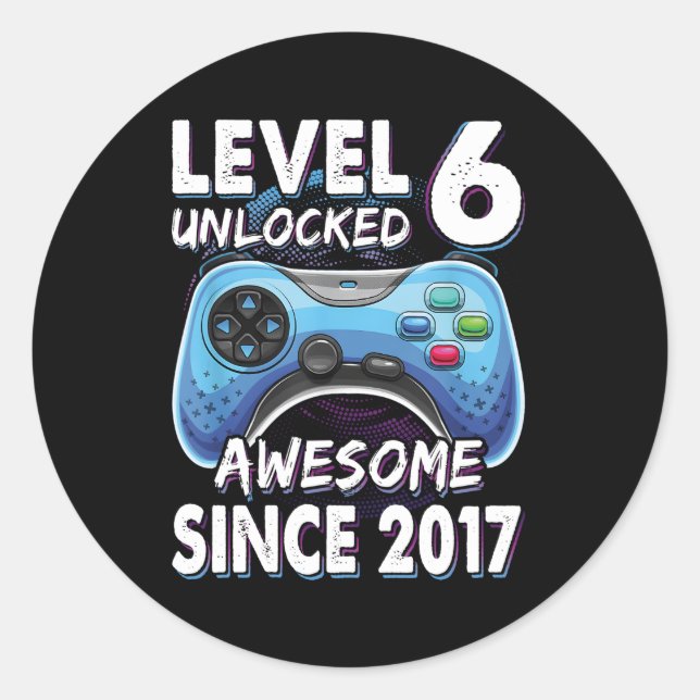 Pegatina Redonda 6Yr Bday Son Gamer 6ᵉʳ 6 (Anverso)