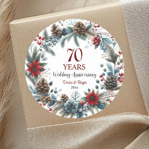 Pegatina Redonda 70º Aniversario de Bodas de Platino Elegante de In