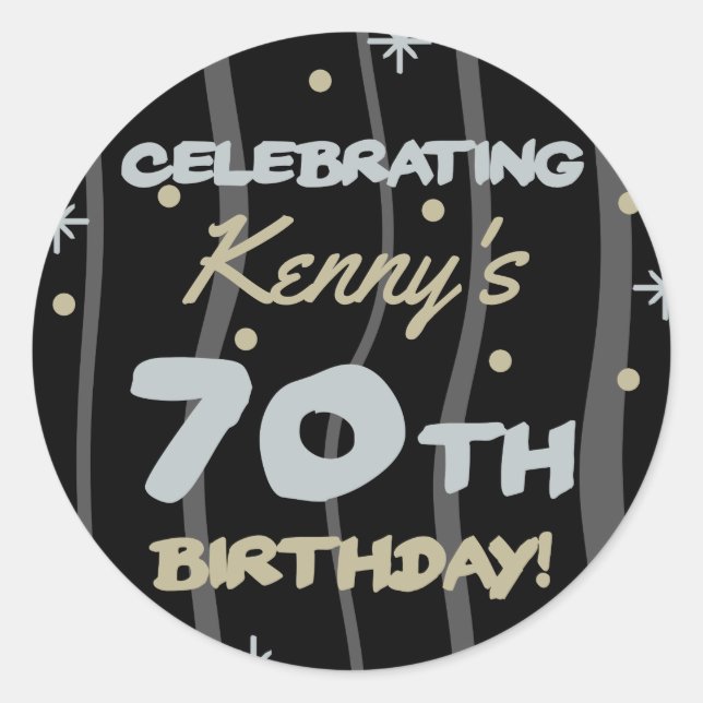 Pegatina Redonda 70.ª Fiesta de Cumpleaños Añadir tu nombre (Anverso)