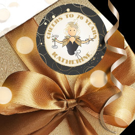 Pegatina Redonda 70.ª Moda de Personalizados divertidos de oro negr