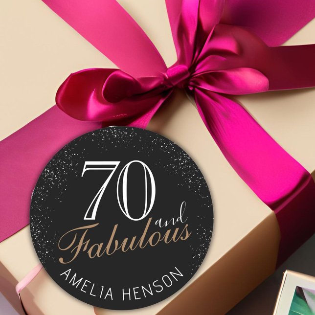 Pegatina Redonda 70 y fabuloso elegante negro 70 cumpleaños (Subido por el creador)