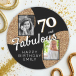 Pegatina Redonda 70 y Fabulous Gold Purpurina 2 Photo 70th Birthday<br><div class="desc">70 y Fabulous Gold Purpurina 2 Pegatinas del 70º cumpleaños. Estos pegatinas son perfectos para añadir un toque de glamour a las celebraciones de tu cumpleaños. Los pegatinas cuentan con un impresionante diseño de purpurina dorado con el número 70. Es un accesorio divertido y práctico que te ayudará a celebrar...</div>