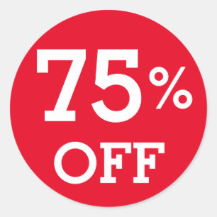 Pegatina Redonda 75% 75% descuento OFF venta rojo