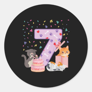 Pegatina Redonda 7.ª Chica de Cumpleaños Ropa De Gato De 7 Años