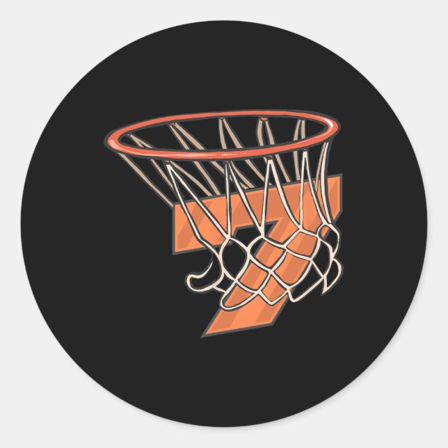 Pegatina Redonda 7.º cumpleaños de Básquetbol, niño de 7 años por B (Anverso)