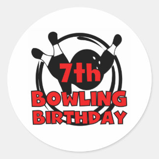 Pegatina Redonda 7.º cumpleaños de Bowling