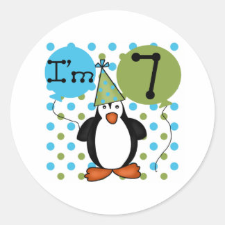 Pegatina Redonda 7.º cumpleaños del pingüino