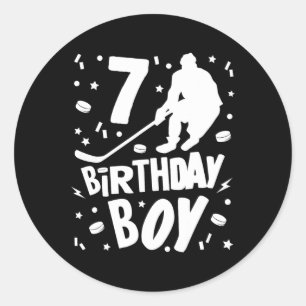 Pegatina Redonda 7.º cumpleaños niños de hockey sobre hielo Fiesta 