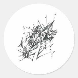 Pegatina Redonda 7 Arte de Tatuaje Tribal Abstracto Blanco y Negro
