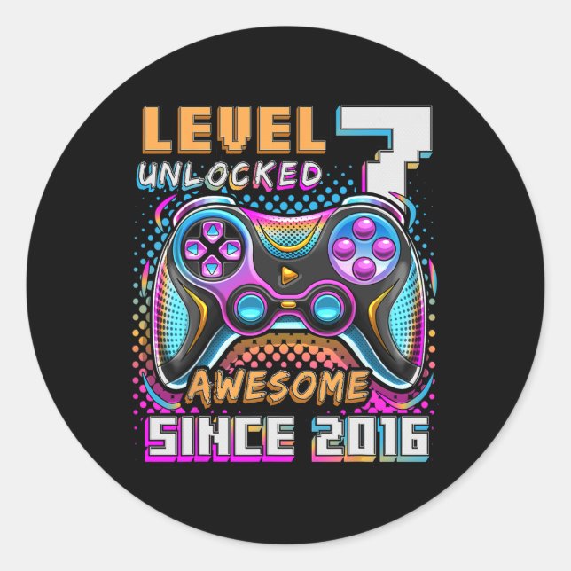 Pegatina Redonda 7 Desbloqueados Impresionante videojuego 2016 7º c (Anverso)