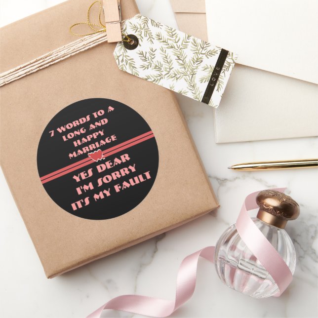 Pegatina Redonda 7 palabras para un matrimonio largo y feliz (Regalar)