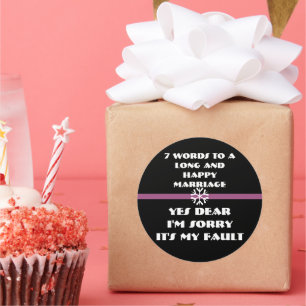 Pegatina Redonda 7 palabras para un matrimonio largo y feliz