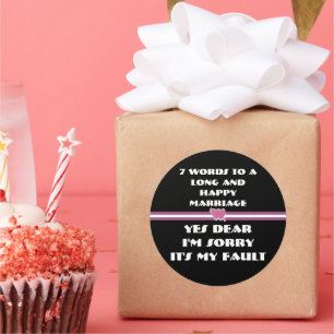 Pegatina Redonda 7 palabras para un matrimonio largo y feliz