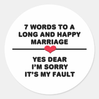 Pegatina Redonda 7 palabras para un matrimonio largo y feliz