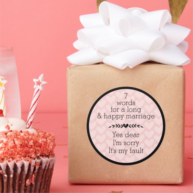 Pegatina Redonda 7 palabras para un matrimonio largo y feliz (Fiesta)