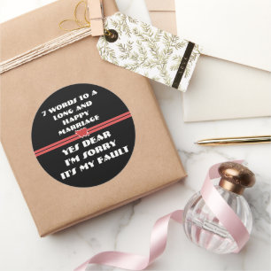 Pegatina Redonda 7 palabras para un matrimonio largo y feliz