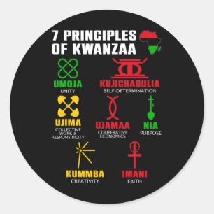 Pegatina Redonda 7 Principios De Kwanzaa Celebración Pan Africano