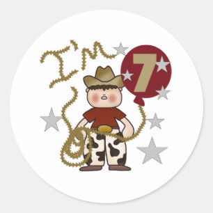 Pegatina Redonda 7mo Cumpleaños del vaquero