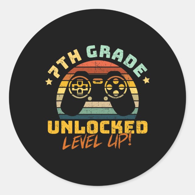 Pegatina Redonda 7th Seventh Grade Unlocked Level Up Game Back To S (Anverso)