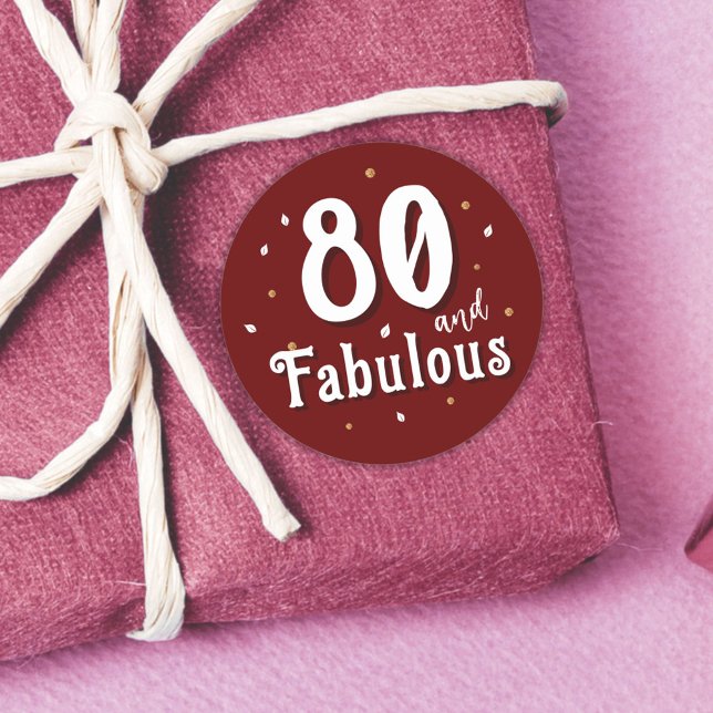 Pegatina Redonda 80 y fabuloso Purpurina Rojo 80 cumpleaños (Subido por el creador)