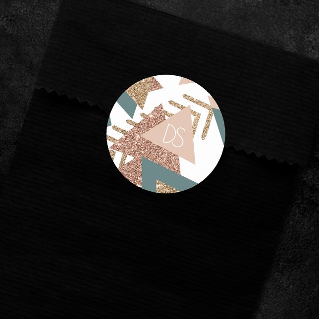 Pegatina Redonda 80s Retro Abstracto | Monograma Verde y Dorado de  (Subido por el creador)