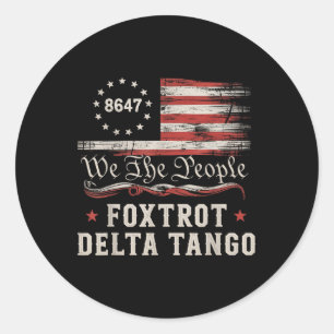 Pegatina Redonda 8647 Foxtrots Deltas Tangos bandera de América 