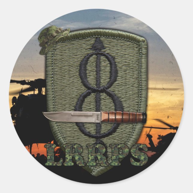 Pegatina Redonda 8.ª división de infantería lrrp vietnam parche de  (Anverso)