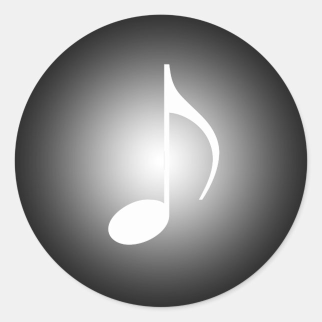 Pegatina Redonda 8.ª nota musical en blanco y negro (Anverso)