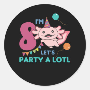 Pegatina Redonda 8.º cumpleaños Axolotl 8 años Sweet Axolotls