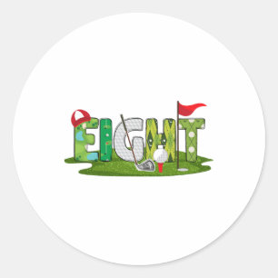 Pegatina Redonda 8.º tema del golf de cumpleaños 8 años Parte depor