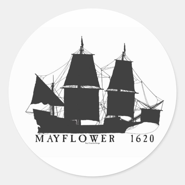Pegatina Redonda 8 1620 Mayflower (Anverso)