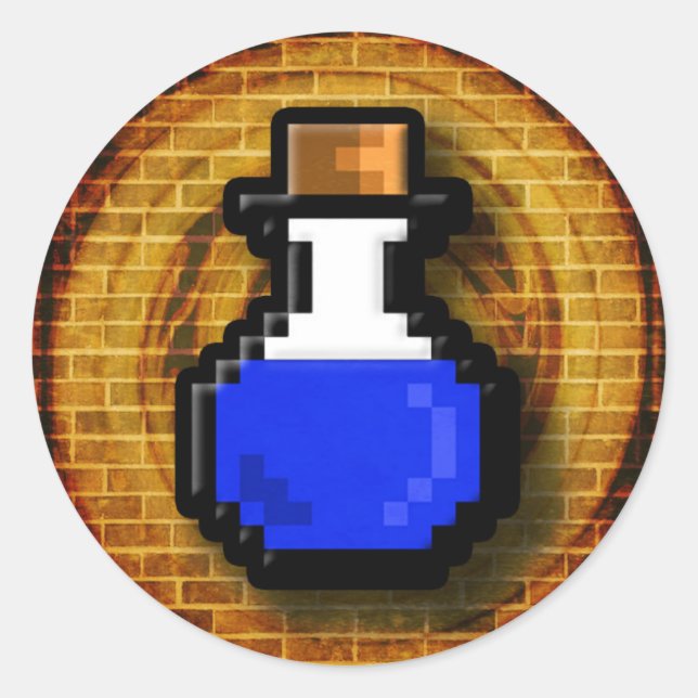 Pegatina Redonda 8 bits Mana Potion Flash Gold (Anverso)